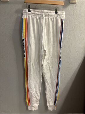 White Sweat Joggers with Rainbow Side Stripes